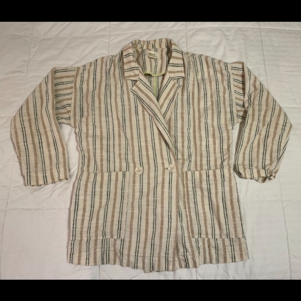 Maeve Anthropologie Danielle Blazer Cream Cotton Blend Striped Size Small EUC
